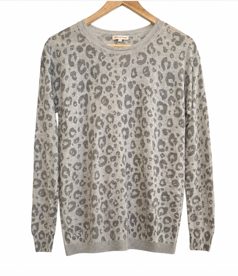 Rebecca Taylor Alpaca Wool Pullover Lightweight Print Cheetah Leopard Sweater M